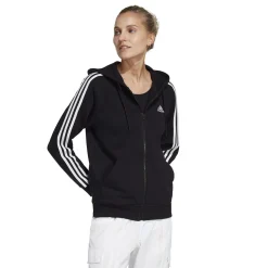 Fashion 3 Stripes French Terry Zip Hoodie Women - Black, White Jackets
