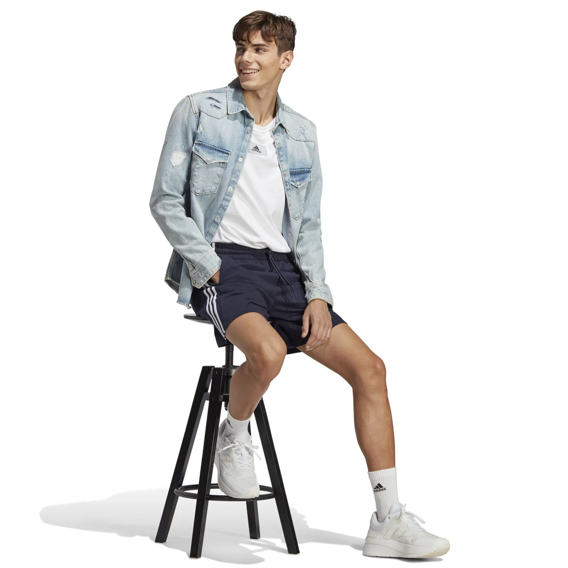 Best 3 Stripes Single Jersey 7 Shorts Men - Dark Blue Shorts