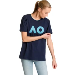 Hot AO Stack Print Core Logo T-Shirt Women - Dark Blue Shirts
