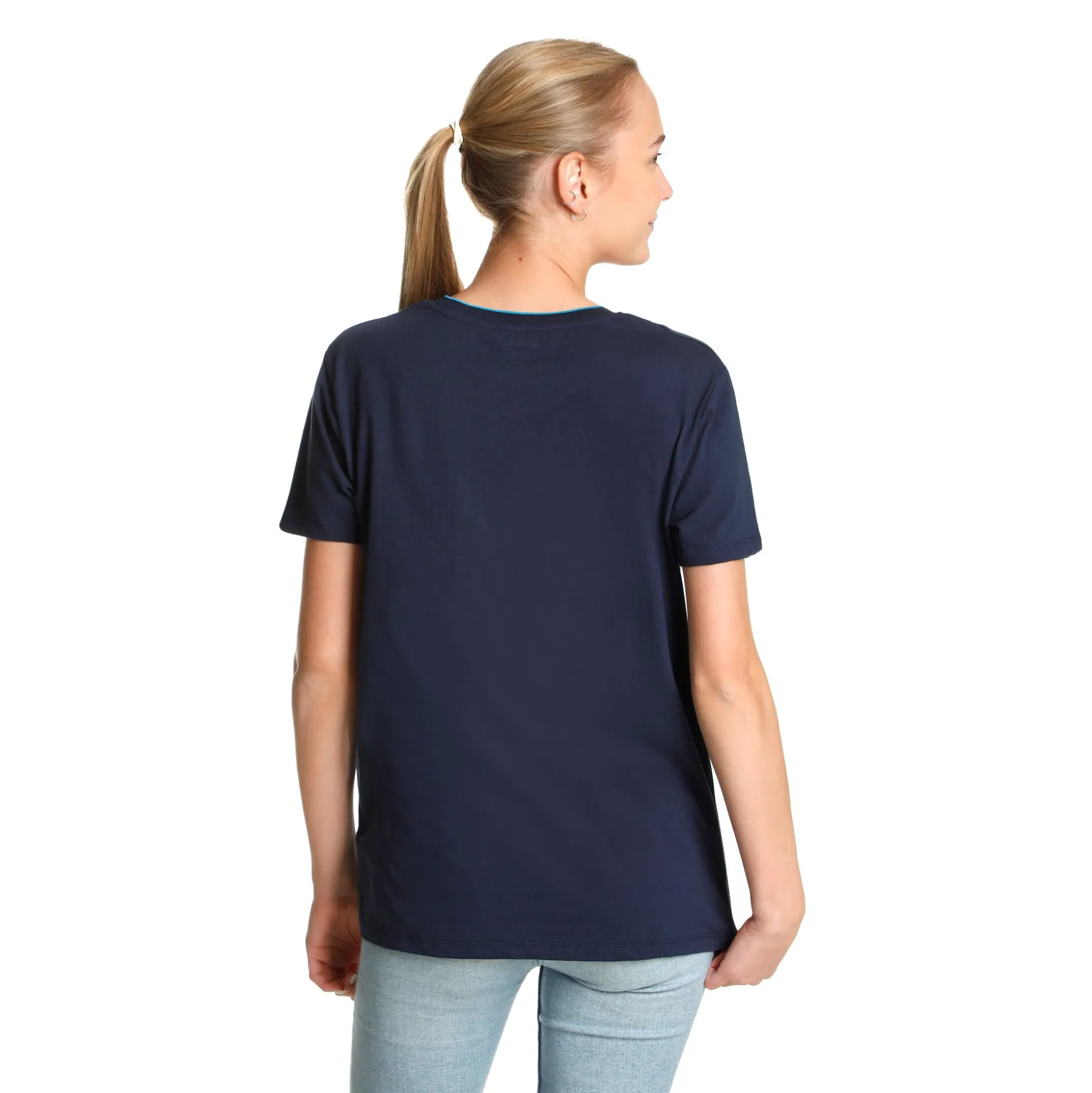 Hot AO Stack Print Core Logo T-Shirt Women - Dark Blue Shirts