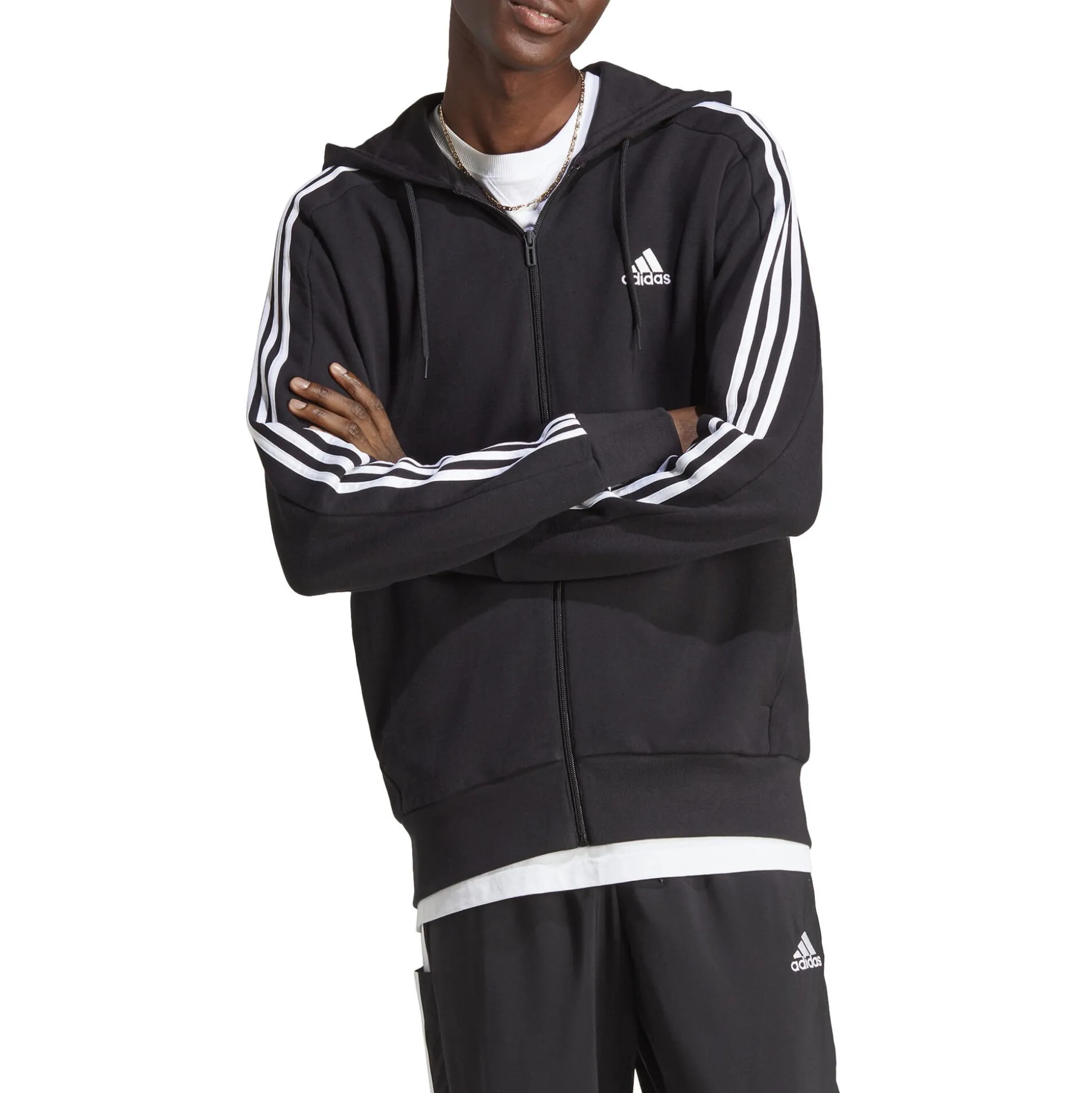 Online Essentials French Terry 3-Stripes Full-Zip Hoodie Men - Black, White Jackets