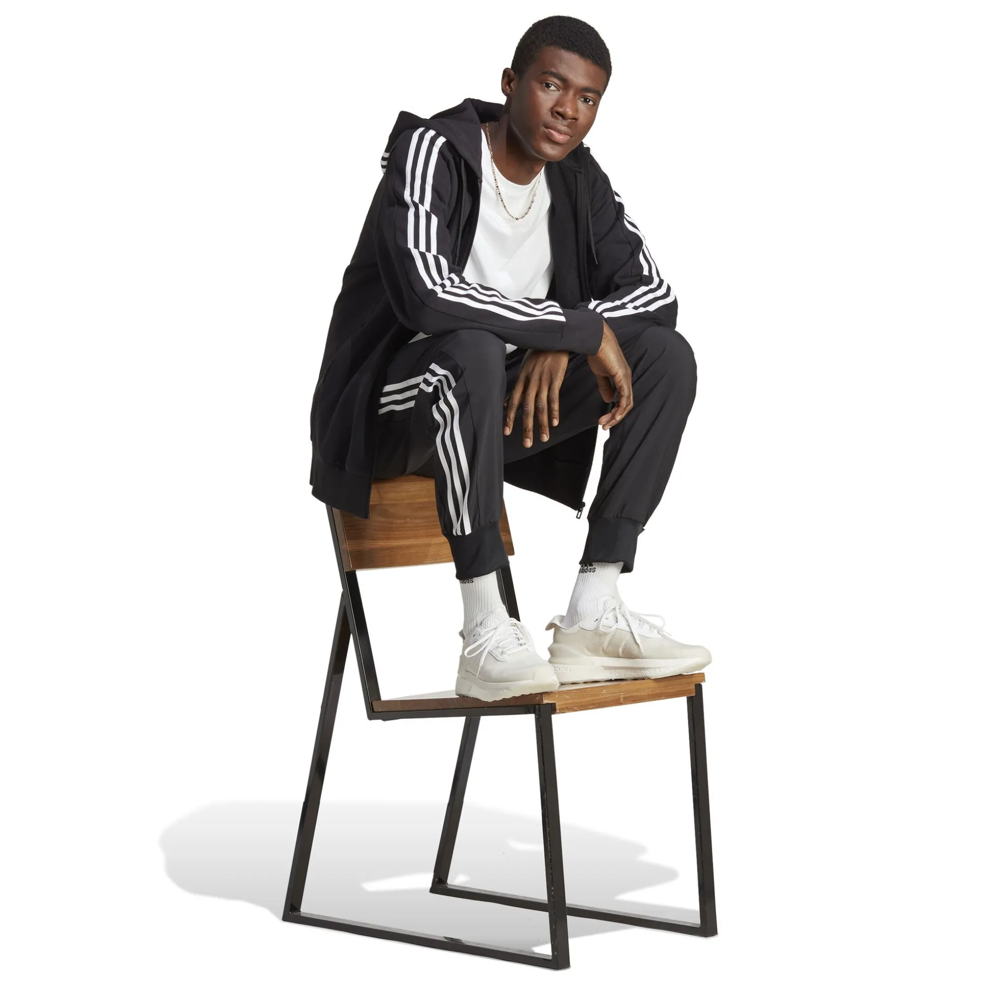 Online Essentials French Terry 3-Stripes Full-Zip Hoodie Men - Black, White Jackets