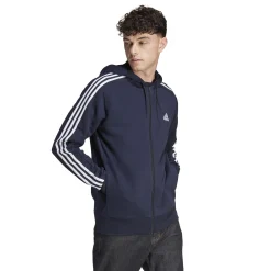 New Essentials French Terry 3-Stripes Full-Zip Hoodie Men - Dark Blue, White Jackets