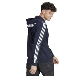 New Essentials French Terry 3-Stripes Full-Zip Hoodie Men - Dark Blue, White Jackets