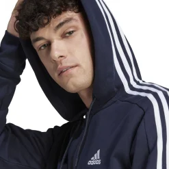 New Essentials French Terry 3-Stripes Full-Zip Hoodie Men - Dark Blue, White Jackets
