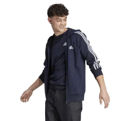 New Essentials French Terry 3-Stripes Full-Zip Hoodie Men - Dark Blue, White Jackets