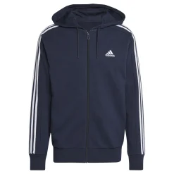 New Essentials French Terry 3-Stripes Full-Zip Hoodie Men - Dark Blue, White Jackets