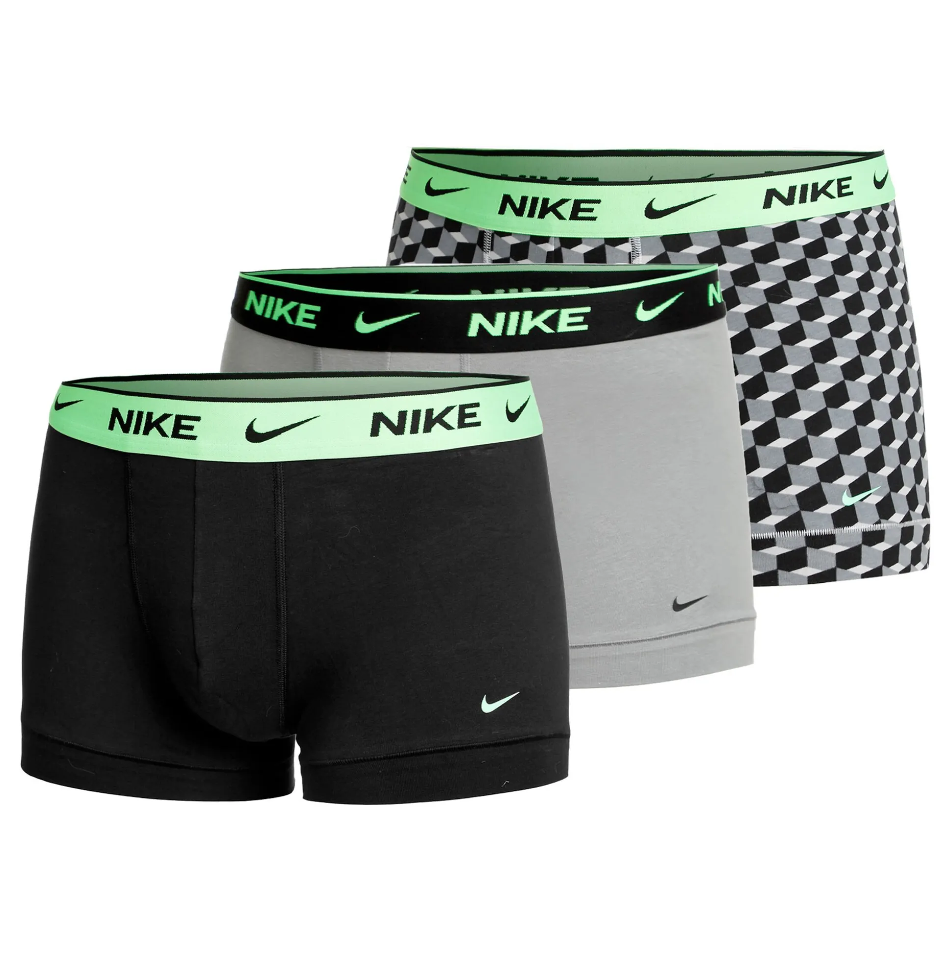 Cheap Everyday Cotton Stretch Trunk Boxer Shorts 3 Pack Men - Grey, Neon Green Underwear
