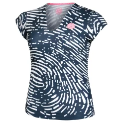 Hot Fingerprint Printed V-Neck T-Shirt Women - Dark Blue, White Shirts