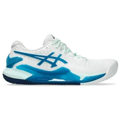 Outlet Gel-Resolution 9 Clay Court Shoe Women - White, Blue Clay Court Shoes