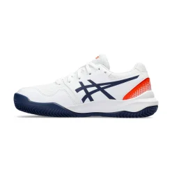 Shop Gel-Resolution 9 GS Clay Court Shoe Kids - White, Dark Blue Clay Court Shoes