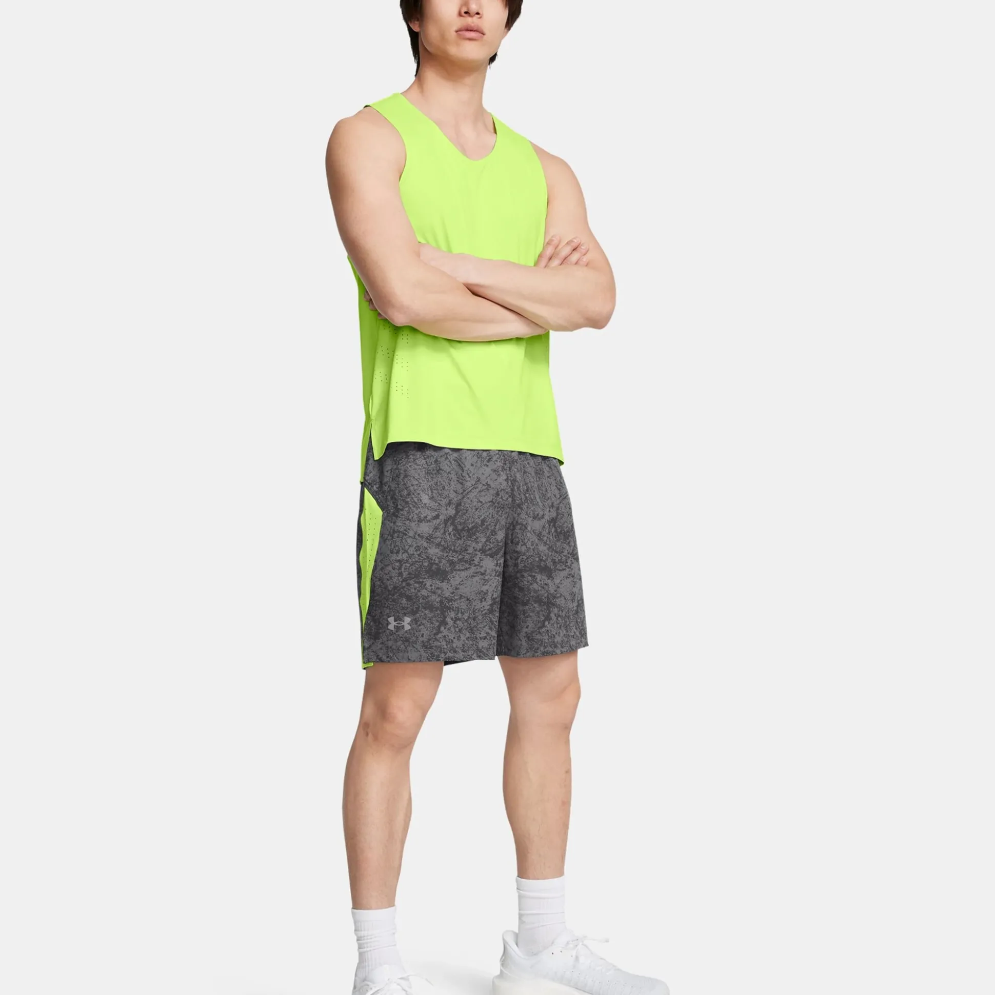 Store Launch Pro 7in Printed Running Shorts Men - Grey, Green Running Clothing