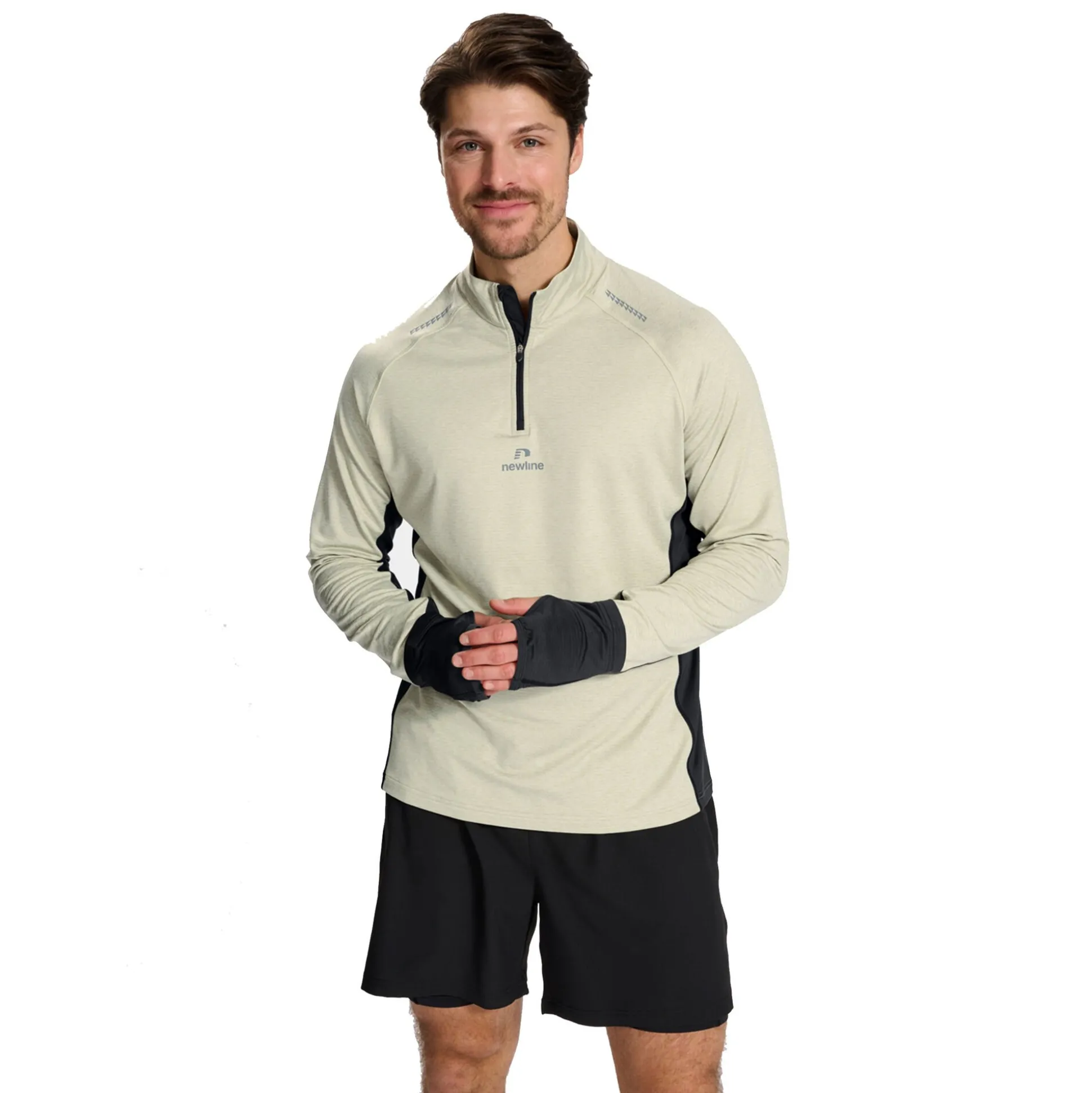 New Mesa Half-Zip Running Top Men - Beige, Black Running Clothing