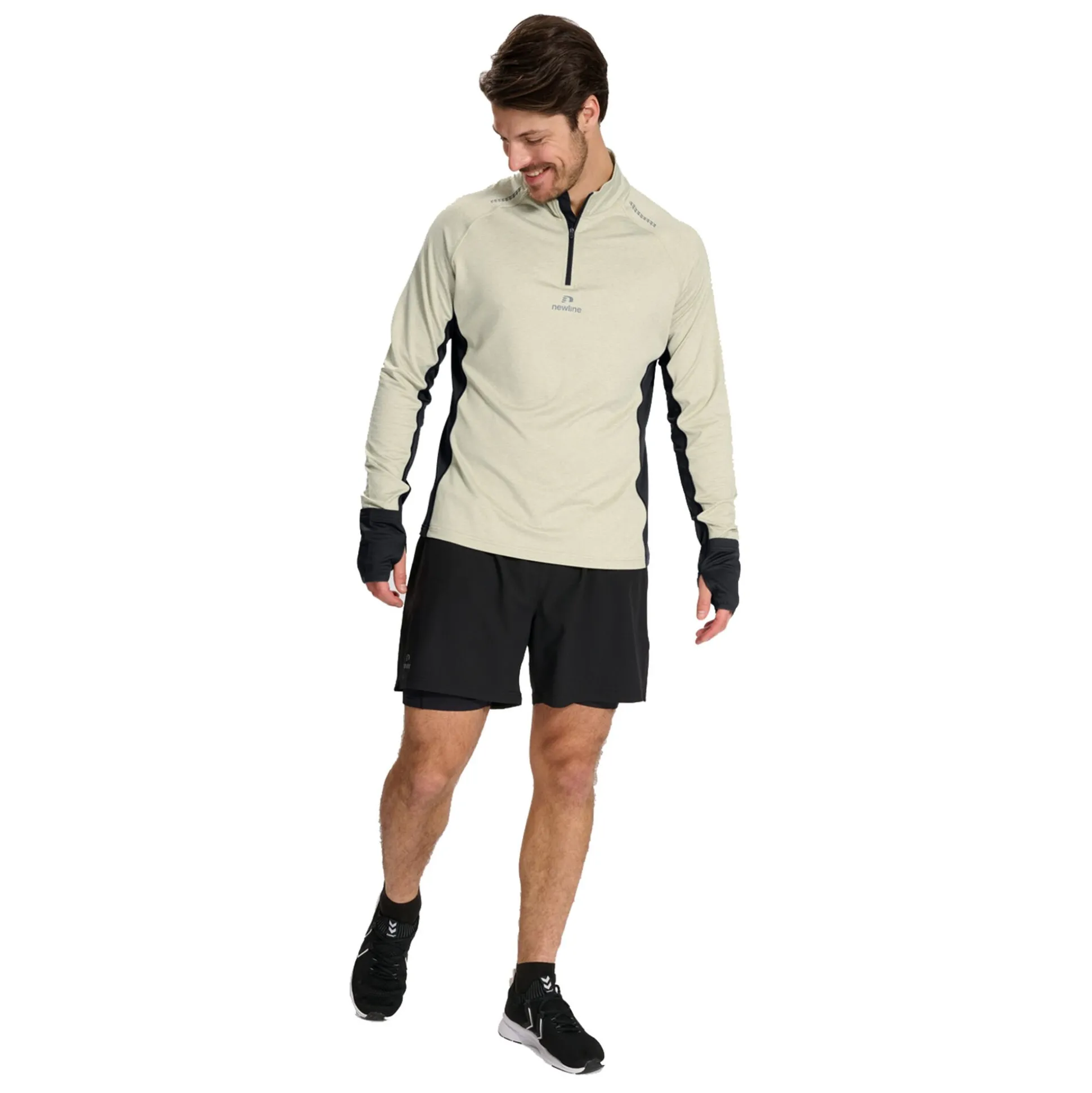 New Mesa Half-Zip Running Top Men - Beige, Black Running Clothing