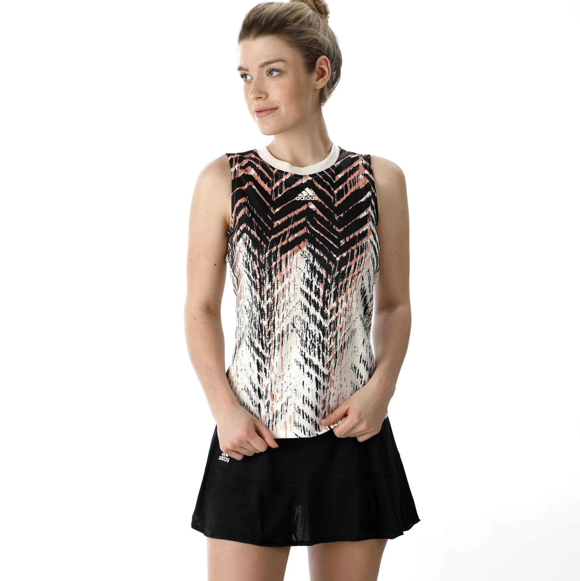 Shop Primeblue Match Tank Top Women - Cream, Black Tops