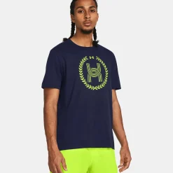 Flash Sale Run Everywhere Wreath SS Running Shirt Men - Dark Blue, Neon Yellow Running Clothing