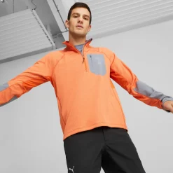 Discount Seasons Raincell Half-Zip Running Top Men - Orange, Grey Running Clothing