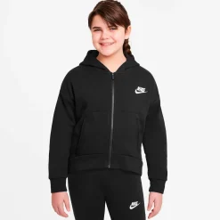 Clearance Sportswear Club Fleece Zip Hoodie Girls - Black, White Jackets